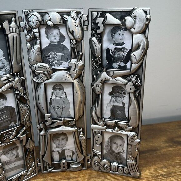 Pewter Photo Frame Tri Fold Multi Photo Collage  Hinged 10.5” First Nine Years - Picture 3 of 6